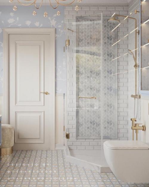 Школа ремонта.  Воздушная и изящная ванная комната. 02