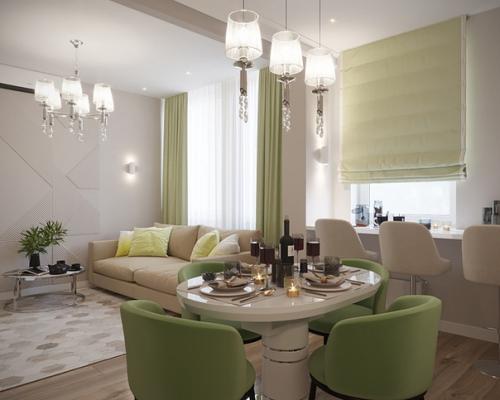 Приятная, уютная кухня - гостиная в нашем новом проекте. 02