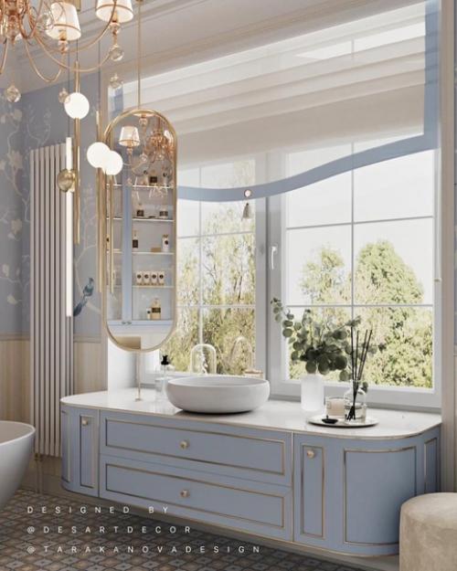 Школа ремонта.  Воздушная и изящная ванная комната. 01