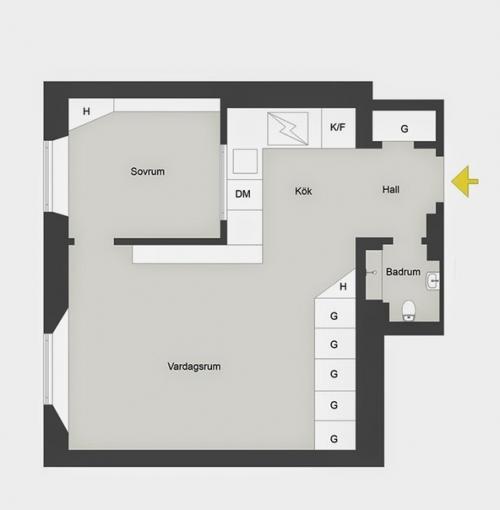 Современное открытое пространство в 38 кв. 09