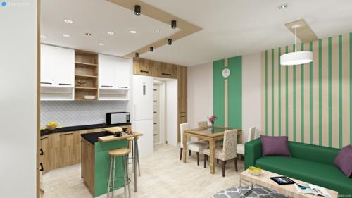 Наш дизайнер сделал проект кухни - гостиной в загородном доме для молодой семьи сразу в двух цветовых решениях. 06