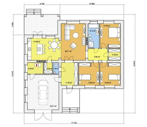 Планировка одноэтажного дома Волжский. 01