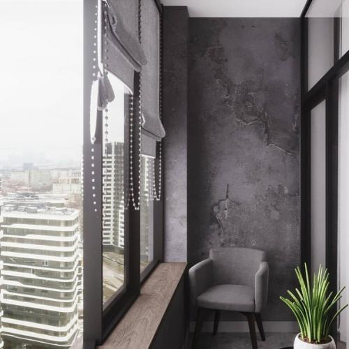 Для оформления интерьера этой кухни - гостиной было выбрано контрастное сочетание тёмного графита с текстурой бетона и дерева. 07