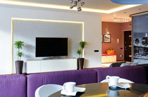 Творческая смесь цветов в дизайне квартиры для молодой пары. 01