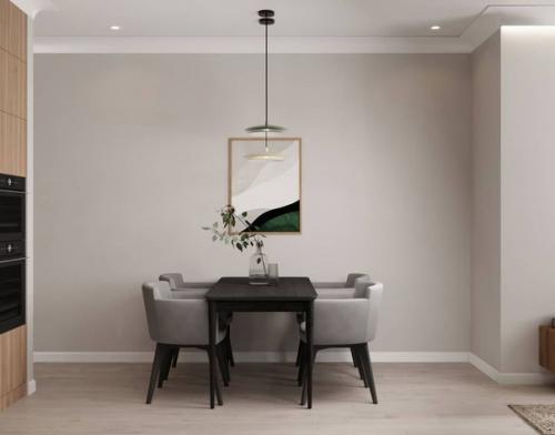 Глубокий изумрудный в интерьере кухни - гостиной. 06