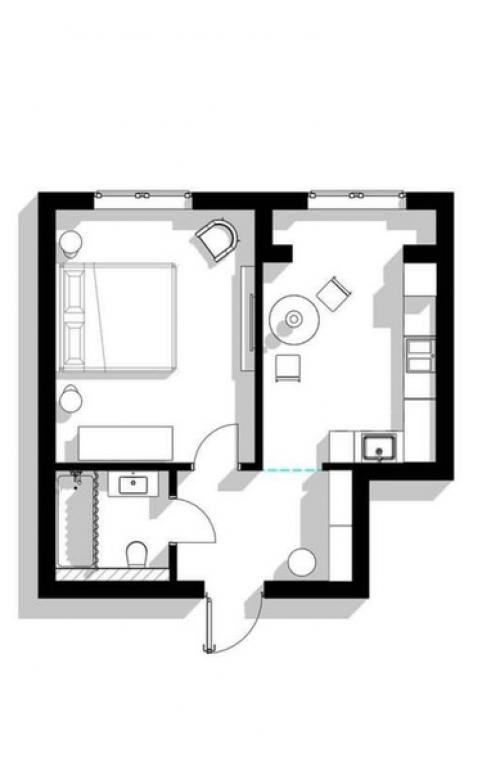 Цветной интерьер 1-комнатной квартиры 38 кв. 09