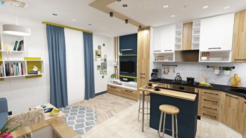 Наш дизайнер сделал проект кухни - гостиной в загородном доме для молодой семьи сразу в двух цветовых решениях. 03