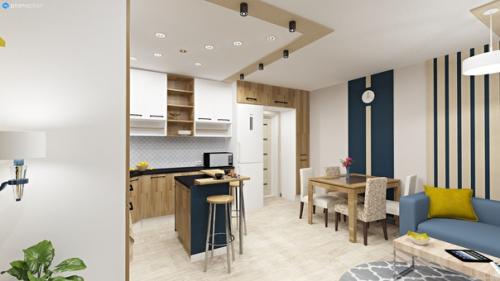 Наш дизайнер сделал проект кухни - гостиной в загородном доме для молодой семьи сразу в двух цветовых решениях. 01