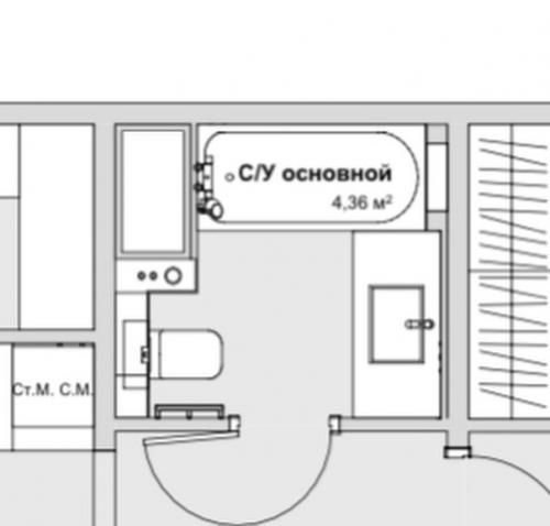 Интерьер санузла. На стенах почти белый керамогранит под бетон Vitra Newcon. 04