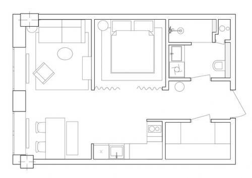 Интерьер квартиры - студии 42 кв. 09