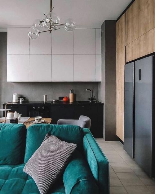 Вариант дизайна кухни - гостиной, площадь которой (19 кв. 08