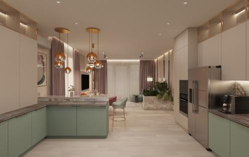 Подоспели визуализации кухни - гостиной проекта дома в ЖК Мечта. 01