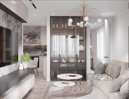 Обновленная планировка квартиры и современный дизайн выполненный в бежевых тонах. 03