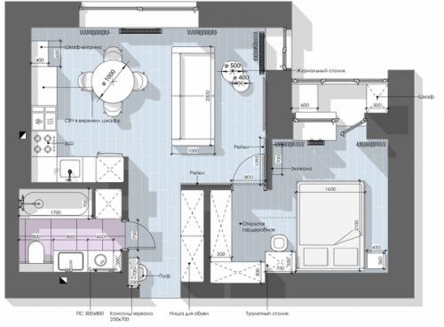Интерьер однокомнатной квартиры 40 кв. 09