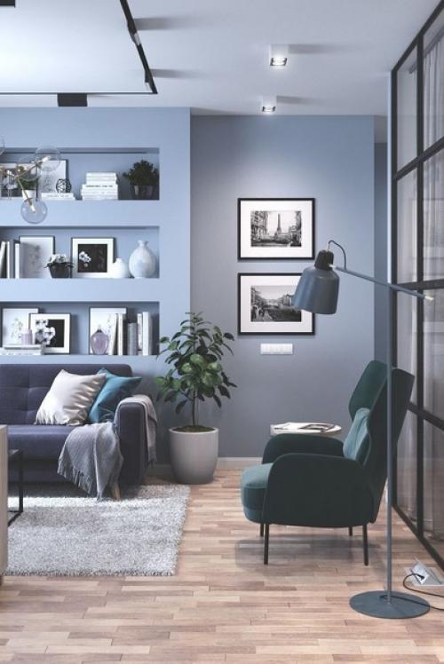 Современный интерьер кухни и гостиной в квартире молодой семейной пары. 05