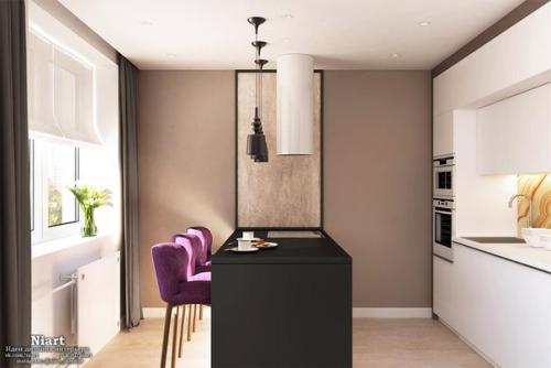 Дизайн маленькой кухни с барной стойкой. 02