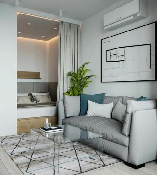 Стильная планировка однокомнатной квартиры площадью 38 кв. 03