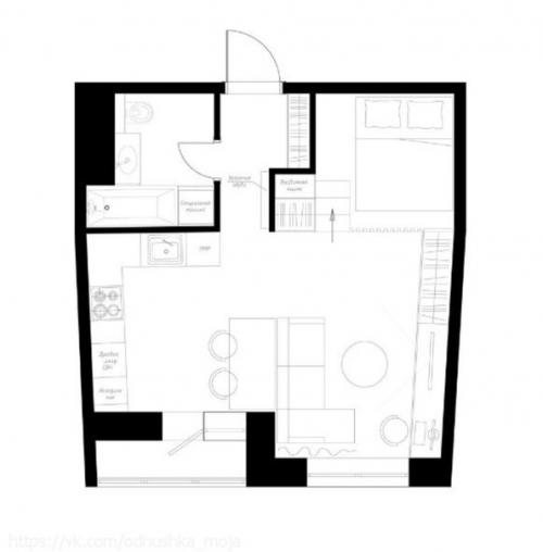Современный скандинавский стиль в интерьере квартиры площадью 37 кв. 09