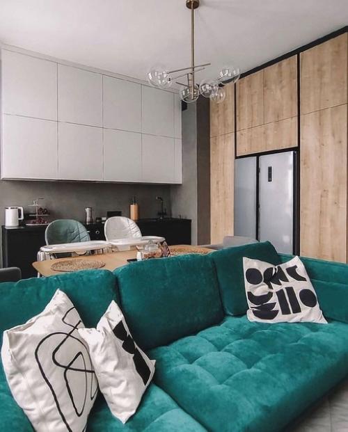 Вариант дизайна кухни - гостиной, площадь которой (19 кв. 06