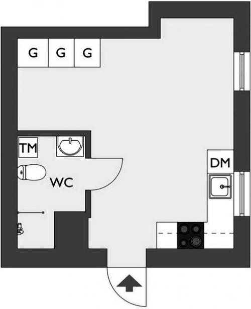 Квартира - студия 28 М 2 в Швеции (скандинавский стиль). 01