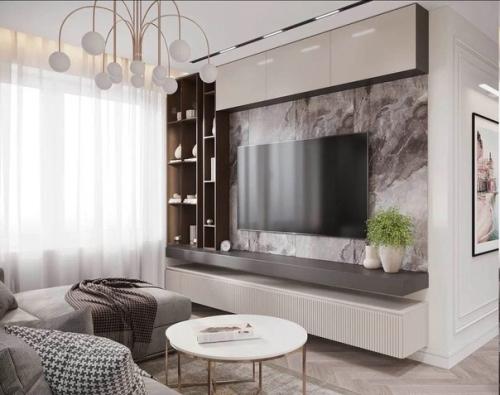 Обновленная планировка квартиры и современный дизайн выполненный в бежевых тонах. 01