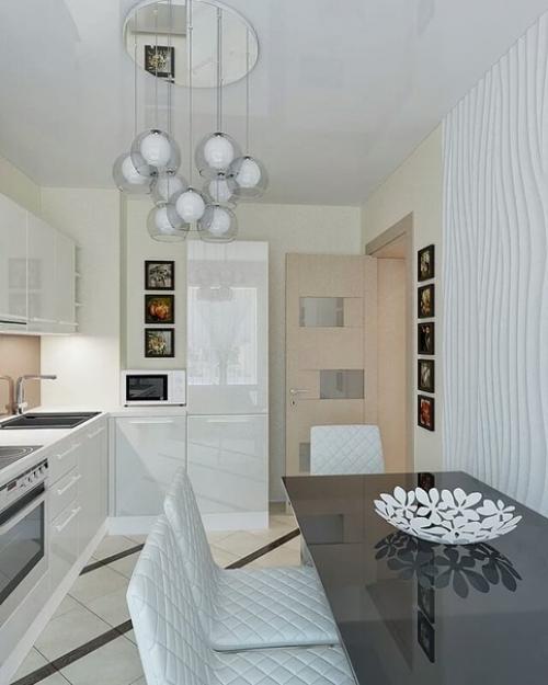 Приятный проект кухни с гипсовыми панелями у обеденной зоны. 02