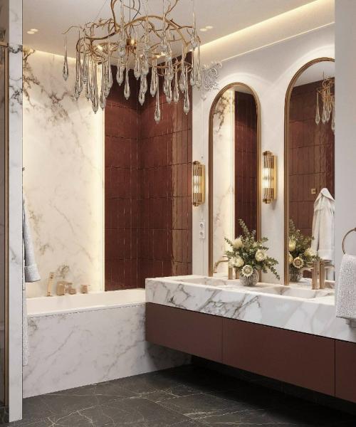 В ванной комнате царит атмосфера изысканности и комфорта, благодаря продуманной композиции, где каждая деталь играет свою роль. 02