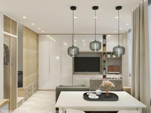 Современный скандинавский стиль в интерьере квартиры площадью 37 кв. 01