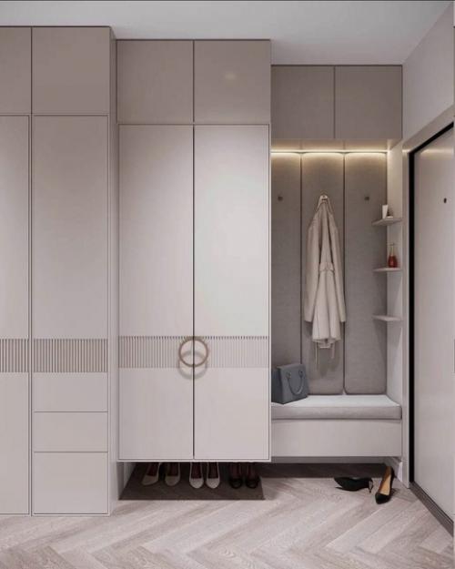 Обновленная планировка квартиры и современный дизайн выполненный в бежевых тонах. 06