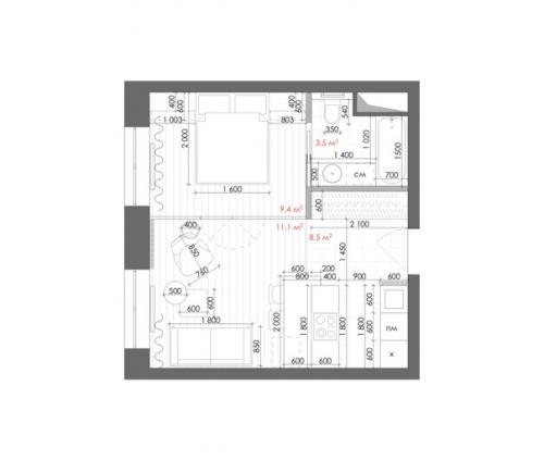 Интерьер квартиры 33 кв. 09