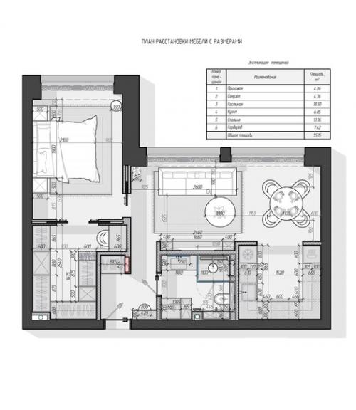 Квартира для молодой пары на 55 квадратных метрах с тремя окнами! 09