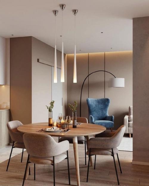 Приятная цветовая гамма интерьера кухни и гостиной. 03