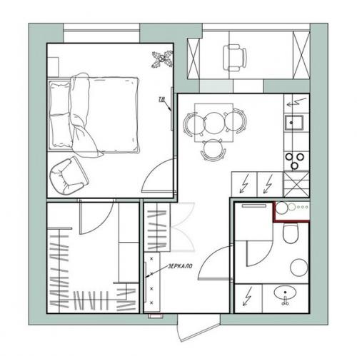 Интерьер 1-комнатной квартиры 37, 3 кв. 09