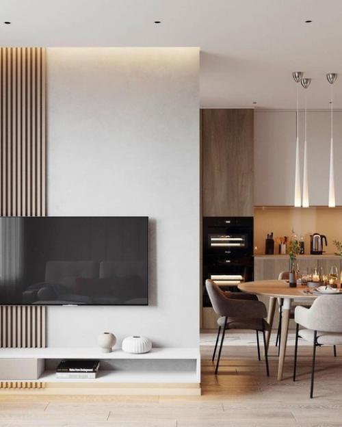 Приятная цветовая гамма интерьера кухни и гостиной. 02