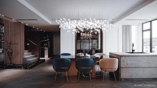 Дизайн интерьера двухуровневой квартиры от Влада погова представляет собой искусное сочетание современных тенденций и функциональности. 05