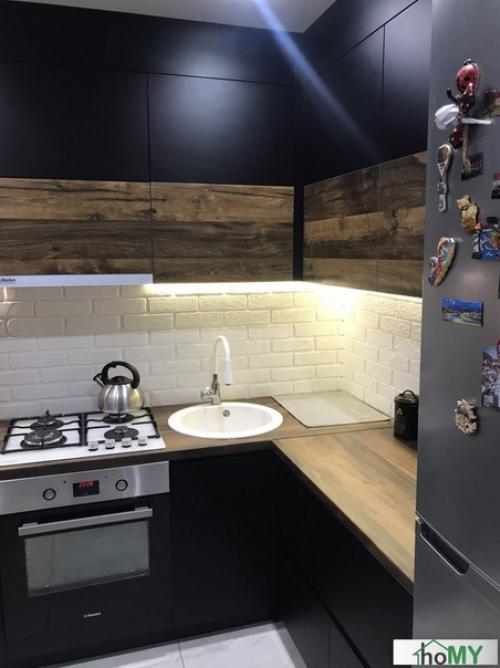 Ремонт кухни для холостяка, просил потемнее. 05