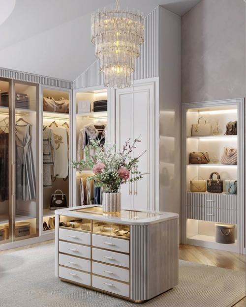 Давно у нас не было просторных гардеробных: чтобы у обуви и сумок отдельные полки, и остров посередине. 04