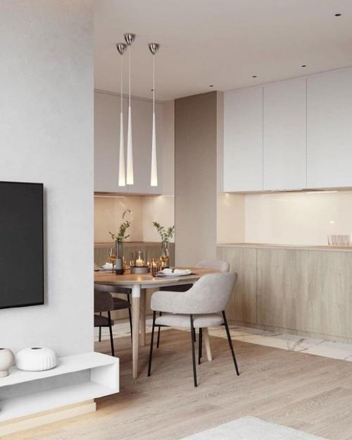 Приятная цветовая гамма интерьера кухни и гостиной. 06