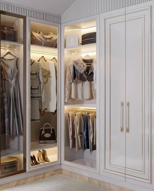 Давно у нас не было просторных гардеробных: чтобы у обуви и сумок отдельные полки, и остров посередине. 01