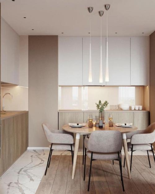 Приятная цветовая гамма интерьера кухни и гостиной. 05