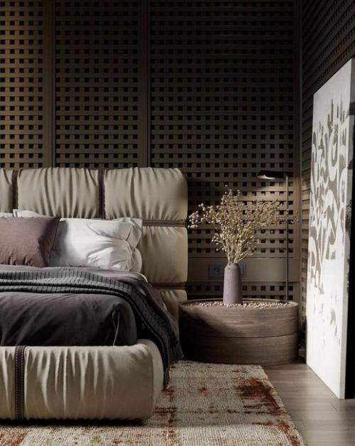 Современная спальня. В тёмных оттенках. 01