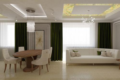 Предварительные визуализации гостиной - столовой в неоклассике? 01