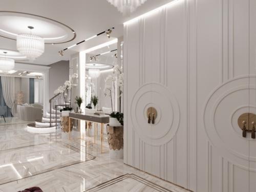 Интерьер прихожей и кухни - гостиной в загородном доме. 02