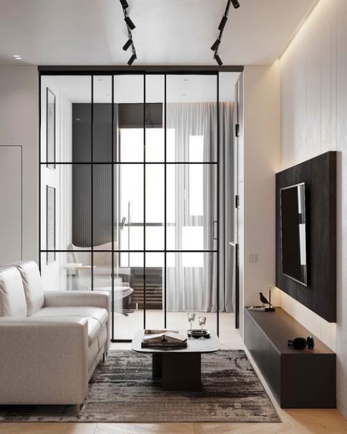 Такая темная и одновременно такая светлая кухня - гостиная, 35 кв. 01