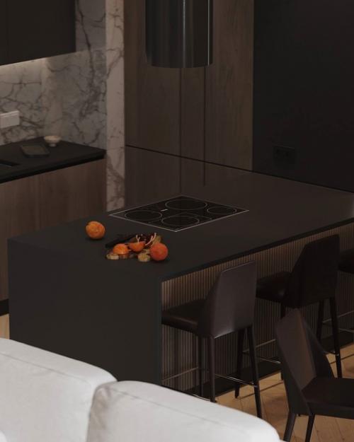 Такая темная и одновременно такая светлая кухня - гостиная, 35 кв. 06