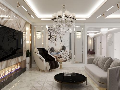 Интерьер прихожей и кухни - гостиной в загородном доме. 04