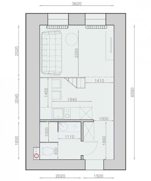 Маленькая 2-х уровневая квартира площадью всего 24 кв. 01