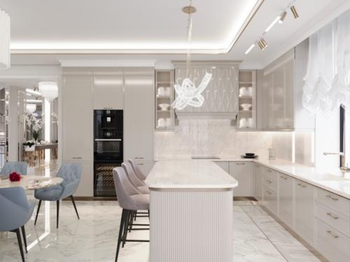 Интерьер прихожей и кухни - гостиной в загородном доме. 06