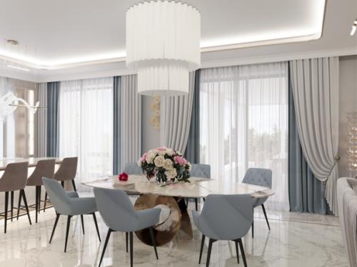 Интерьер прихожей и кухни - гостиной в загородном доме. 07