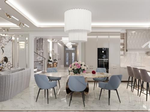 Интерьер прихожей и кухни - гостиной в загородном доме. 05